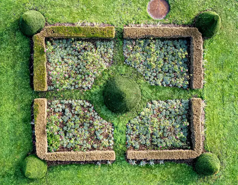 Formal planted garden from above