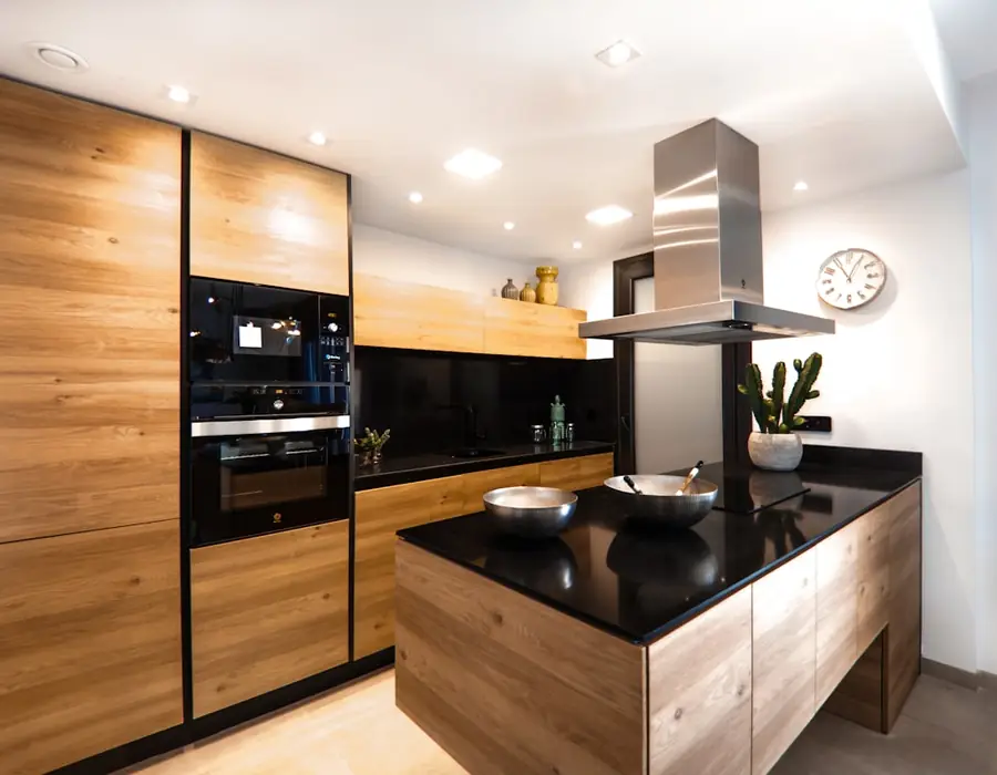 Fitted timber kitchen with an island