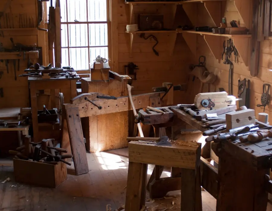 Joinery workshop with hand tools