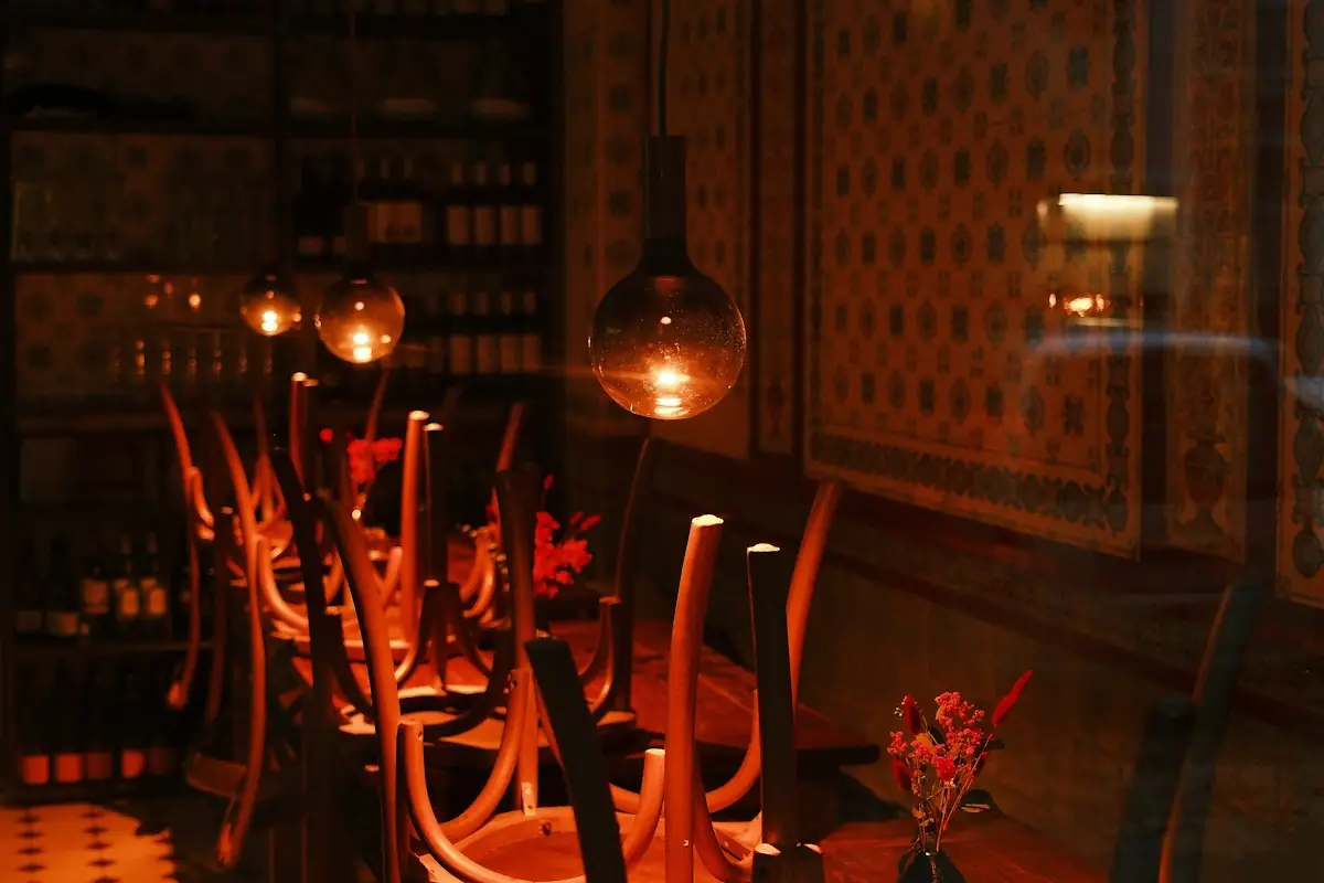 Amber lit restaurant interior