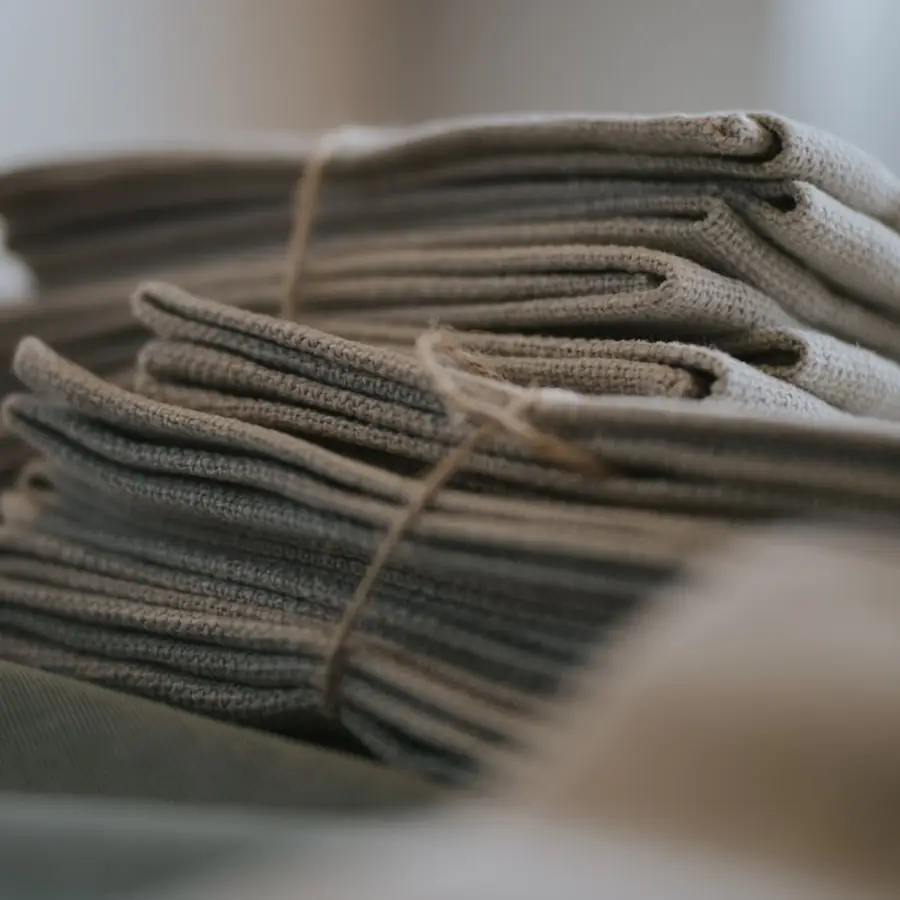 Folded linen cloth tied with twine